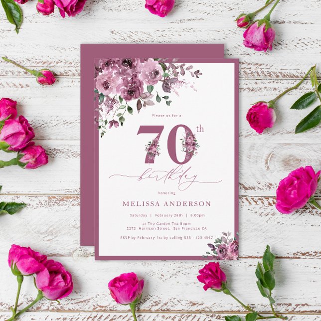 Elegant Purple Floral 70th Birthday Invitation (Creator Uploaded)
