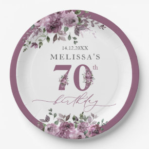 Elegant Purple Floral 70th Birthday Paper Plates