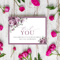 Elegant Purple Floral 80th Birthday Thank You Card