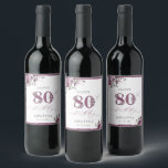 Elegant Purple Floral 80th Birthday Wine Label<br><div class="desc">Elegant Purple Floral 80th Birthday Wine Label.  Matching items are available.</div>