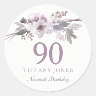 Elegant Purple Floral 90th Birthday Party Classic Round Sticker