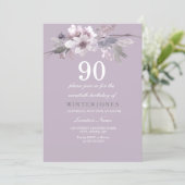 Elegant Purple Floral 90th Birthday Party Invite (Standing Front)