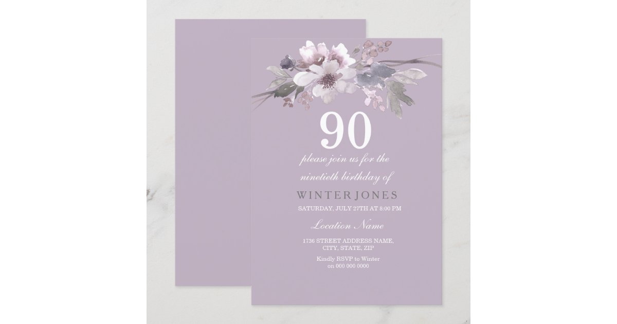 Elegant Purple Floral 90th Birthday Party Invite Zazzle