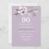 Elegant Purple Floral 90th Birthday Party Invite (Front)