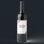 Elegant Purple Floral 90th Birthday Wine Label<br><div class="desc">Elegant Purple Floral 90th Birthday Wine Label.  Matching items are available.</div>