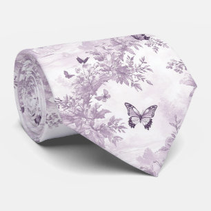 Elegant Purple Floral and Butterflies Neck Tie