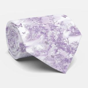 Elegant Purple Floral and Butterflies Neck Tie