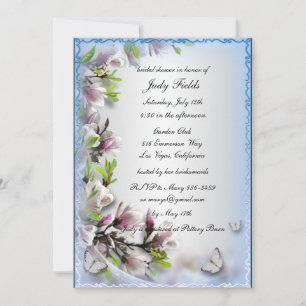 Elegant Purple Floral And Butterfly Bridal Shower Invitation