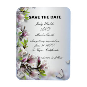 Elegant Purple Floral And Butterfly Save The Date Magnet