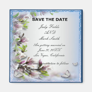 Elegant Purple Floral And Butterfly Save The Date Magnet