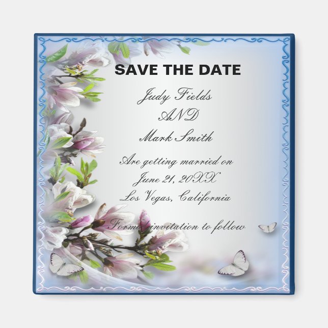 Elegant Purple Floral And Butterfly Save The Date Magnet (Front)
