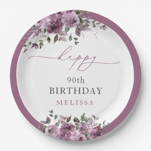 Elegant Purple Floral Any Age Birthday Paper Plates