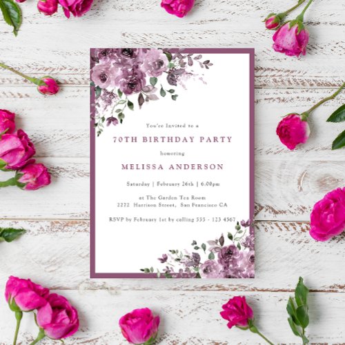Elegant Purple Floral Any Age Birthday Party Invitation