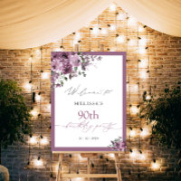 Elegant Purple Floral Any Age Birthday Welcome