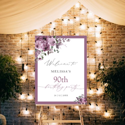 Elegant Purple Floral Any Age Birthday Welcome Foam Board