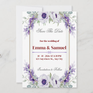 Elegant Purple Floral Arch Save The Date Card