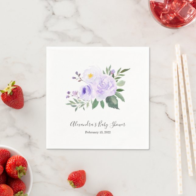 Elegant Purple Floral Baby Shower Napkin (Insitu)