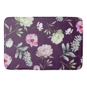 Elegant Purple Floral Bath Mat