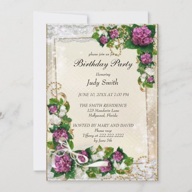 Elegant Purple Floral Birthday Invitation (Front)