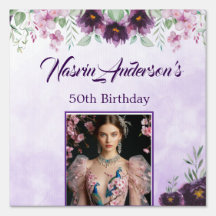 Elegant Purple Floral Birthday Invitation