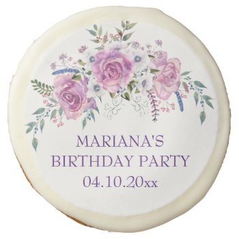 Elegant Purple Floral Birthday Party Favor Cookie by WittyPrintables at Zazzle