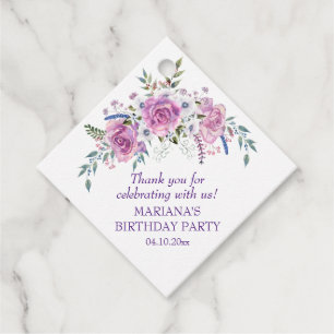 Elegant Purple Floral Birthday Party Favor Tags