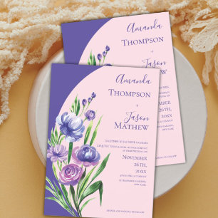 Elegant Purple Floral Blush Pink Wedding Magnetic Invitation