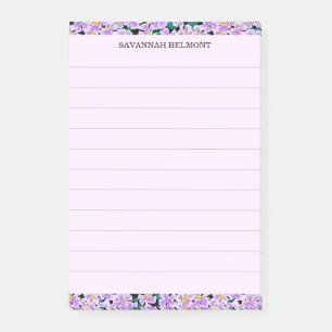 Elegant Purple Floral Border Personalized Lined Post-it Notes