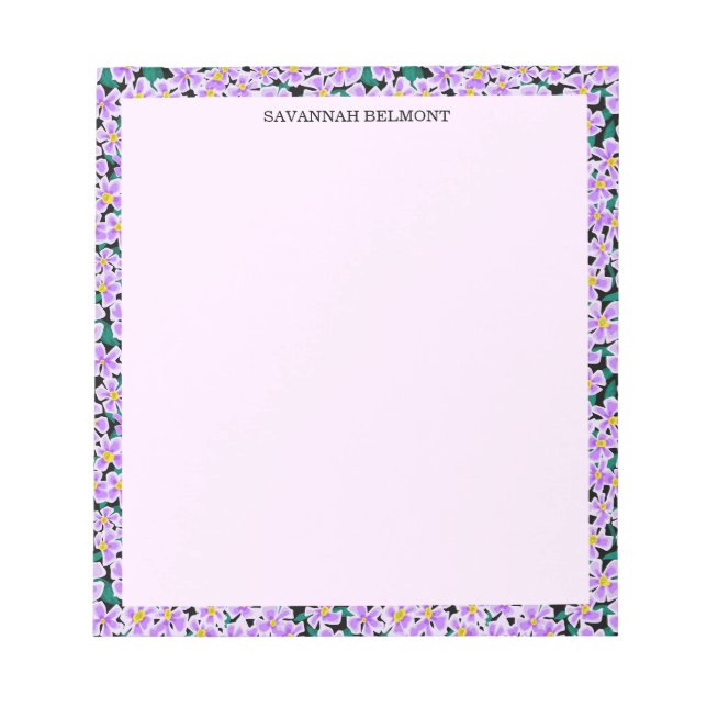 Elegant Purple Floral Border Personalized  Notepad (Front)