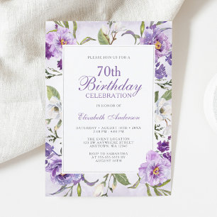 Elegant Purple Floral Botanical 70th Birthday Invitation