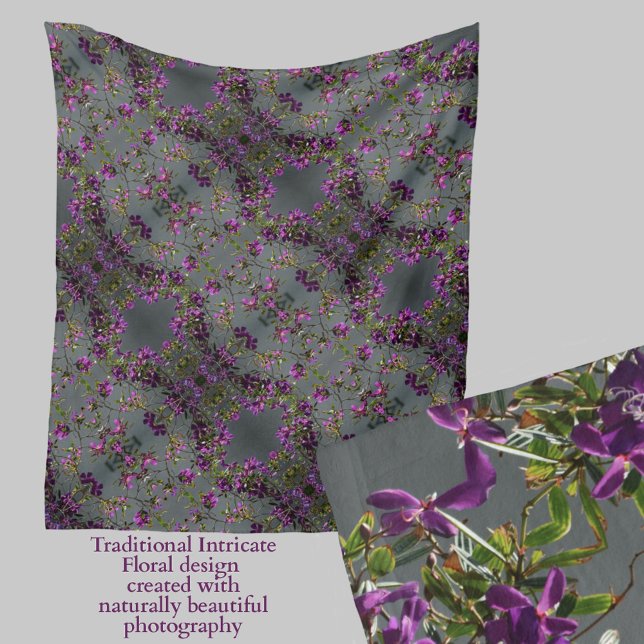 Elegant Purple Floral Botanical Gray Fleece Blanket (Creator Uploaded)