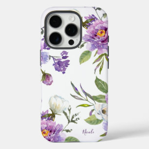 Elegant Purple Floral Botanical Personalized iPhone 16 Pro Case