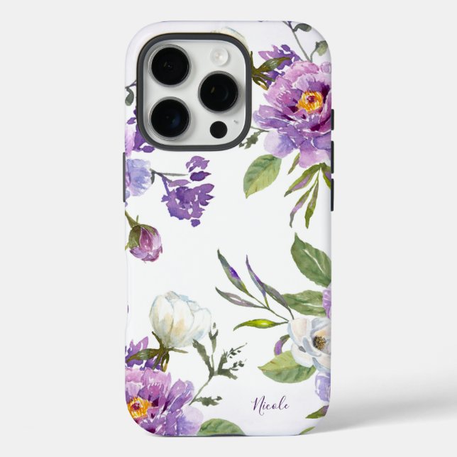 Elegant Purple Floral Botanical Personalized Case-Mate iPhone Case (Back)