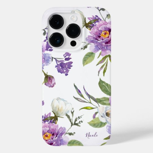 Elegant Purple Floral Botanical Personalized Case_Mate iPhone 14 Pro Case