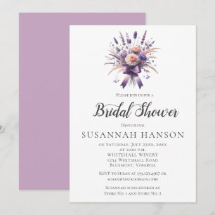 Elegant Purple Floral Bouquet Bridal Shower Invitation