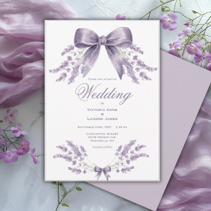 Elegant Purple Floral & Bow Wedding Invitation