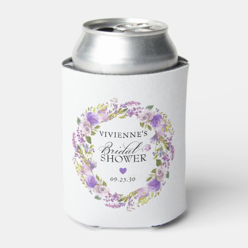 Elegant Purple Floral Bridal Shower Can Cooler