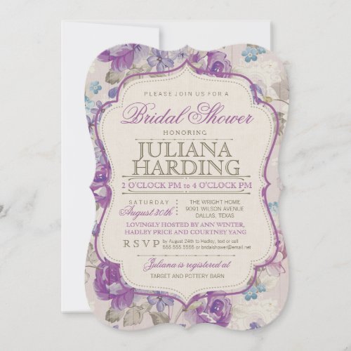 Elegant Purple Floral Bridal Shower Invitation 5" X 7" Invitation Card