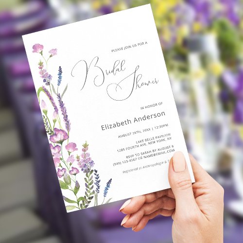 Elegant Purple Floral Bridal Shower Invitation