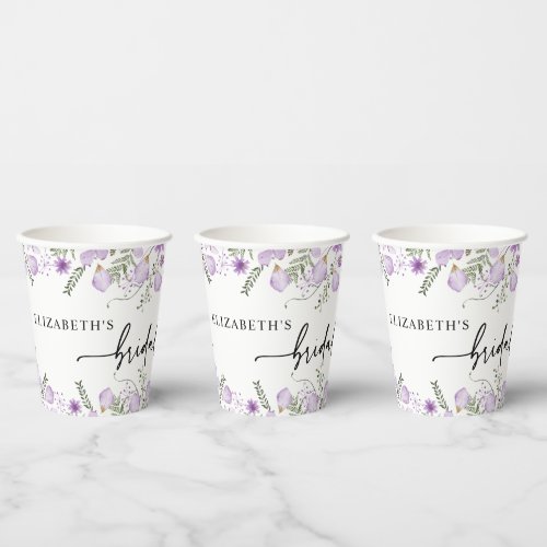 Elegant Purple Floral Bridal Shower Paper Cups