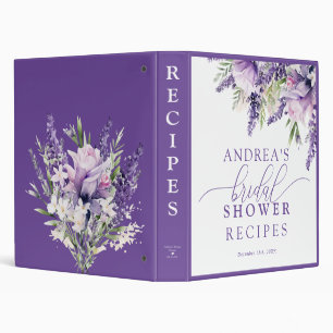 Elegant Purple Floral Bridal Shower Recipe 3 Ring Binder