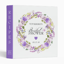 Elegant Purple Floral Bridal Shower Recipe 3 Ring Binder