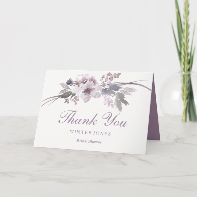 Elegant Purple Floral Bridal Shower Thank You (Front)