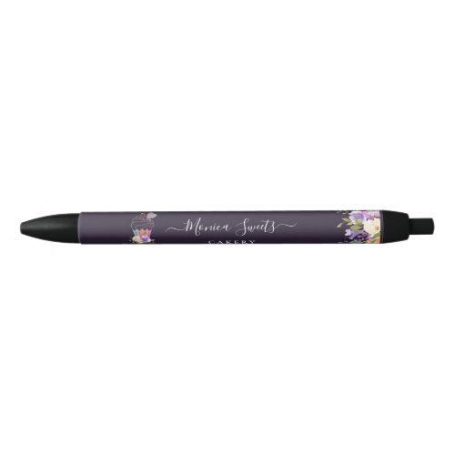 Elegant purple floral business black ink pen