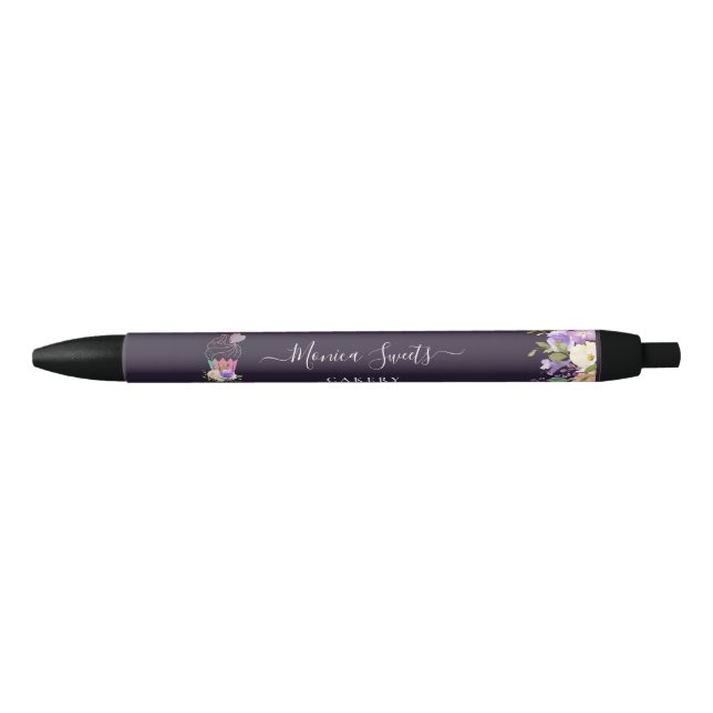 Elegant purple floral business pen (Front)