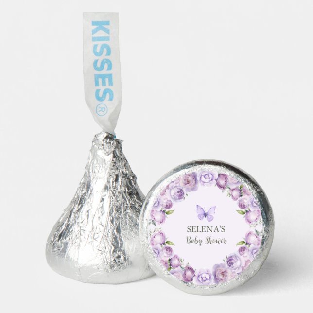 Elegant Purple Floral Butterfly Baby Shower Hershey®'s Kisses® (Front)