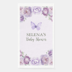 Elegant Purple Floral Butterfly Baby Shower Paper Guest Towels