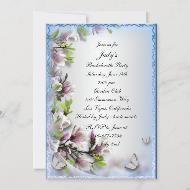 Elegant Purple Floral Butterfly Bachelorette Party Invitation (Front)