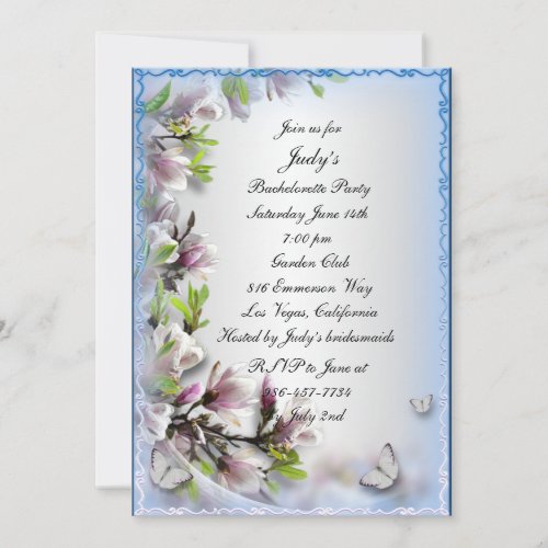 Elegant Purple Floral Butterfly Bachelorette Party Invitation