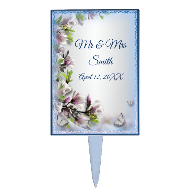 Elegant Purple Floral Butterfly Cake Topper (Front)